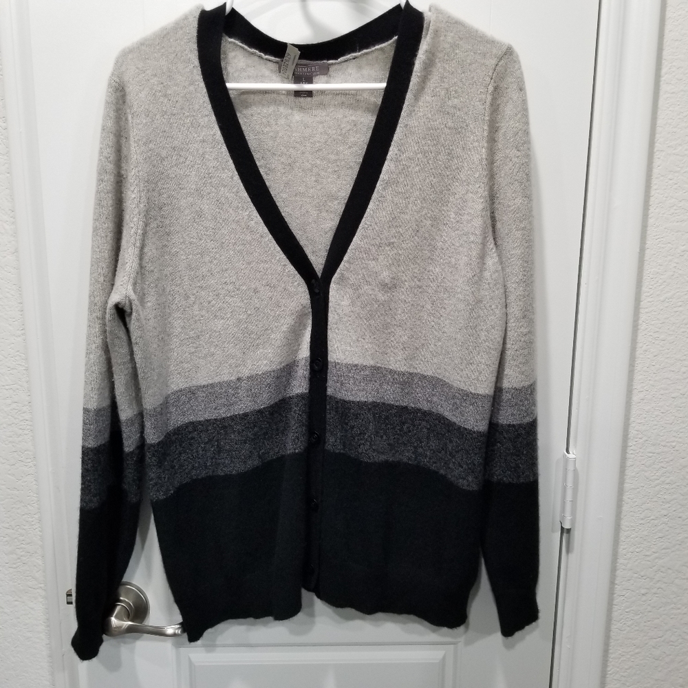 Charter Club 100% Cashmere Luxury Cardigan Button Front Women Size L Black Gray